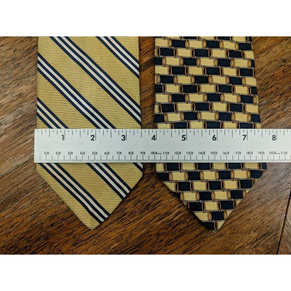 (2) Brooks Brothers Blue & Yellow Striped‎ Geometric Tie 100% Silk Men's Necktie - Picture 6 of 7